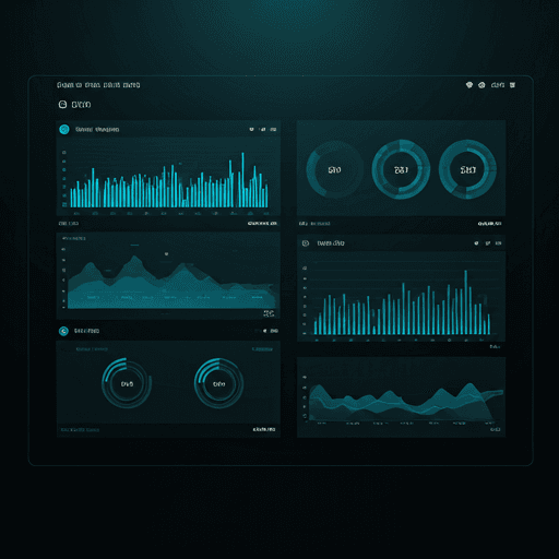Digital dashboard showing complex data visualizations